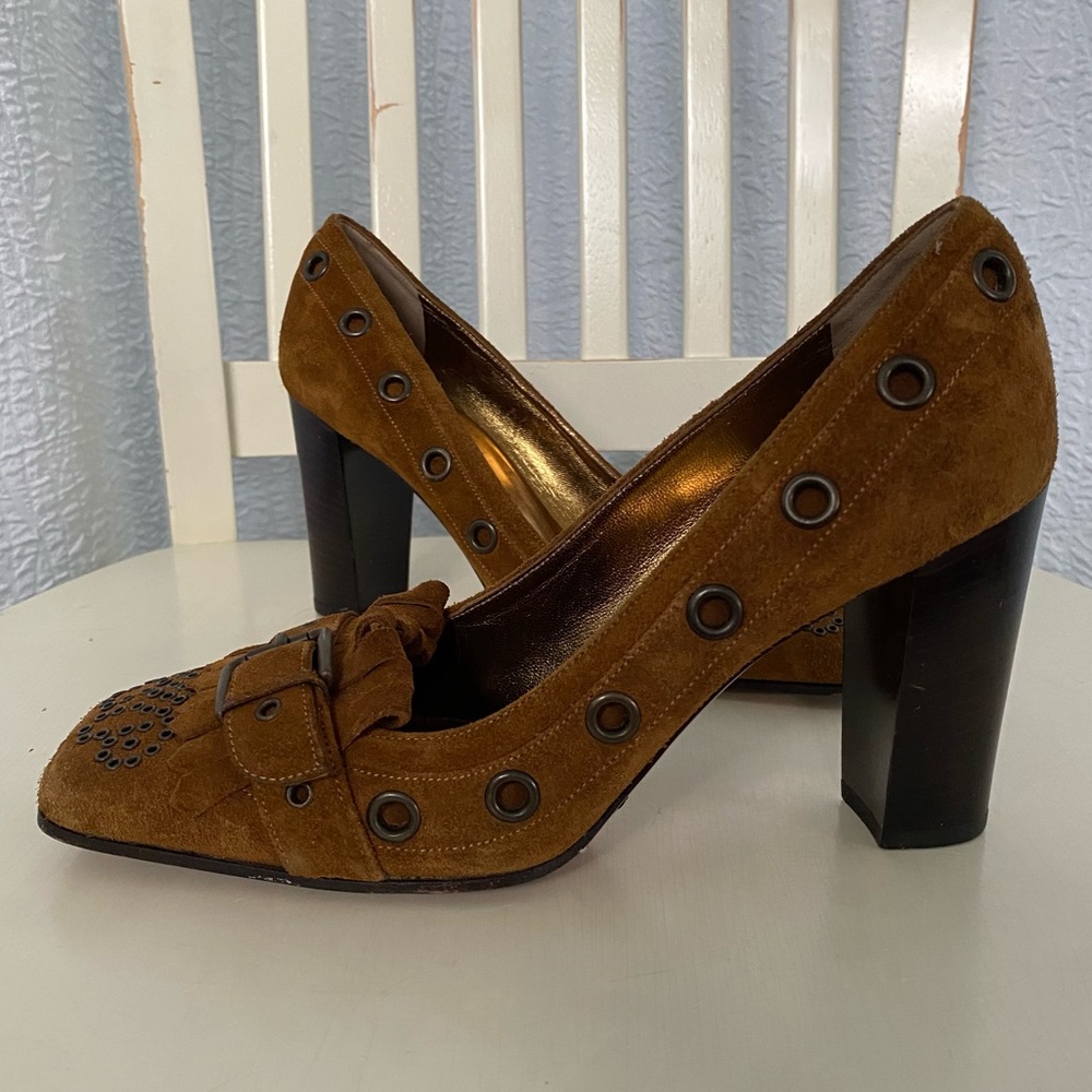 Dolce & Gabbana Moccasin Stud Heels Square Toe